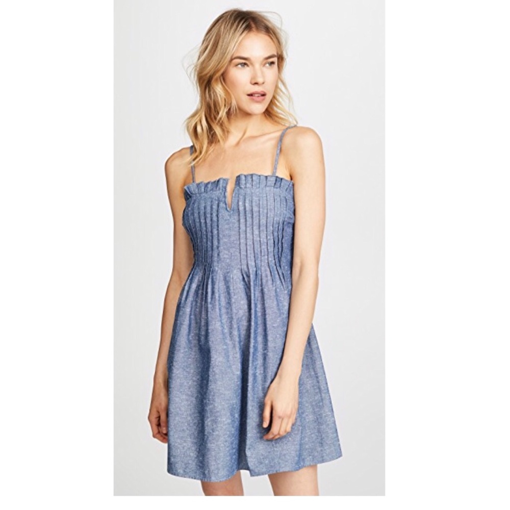 Madewell Chambray Denim Ruffle Pintuck Dress - 0